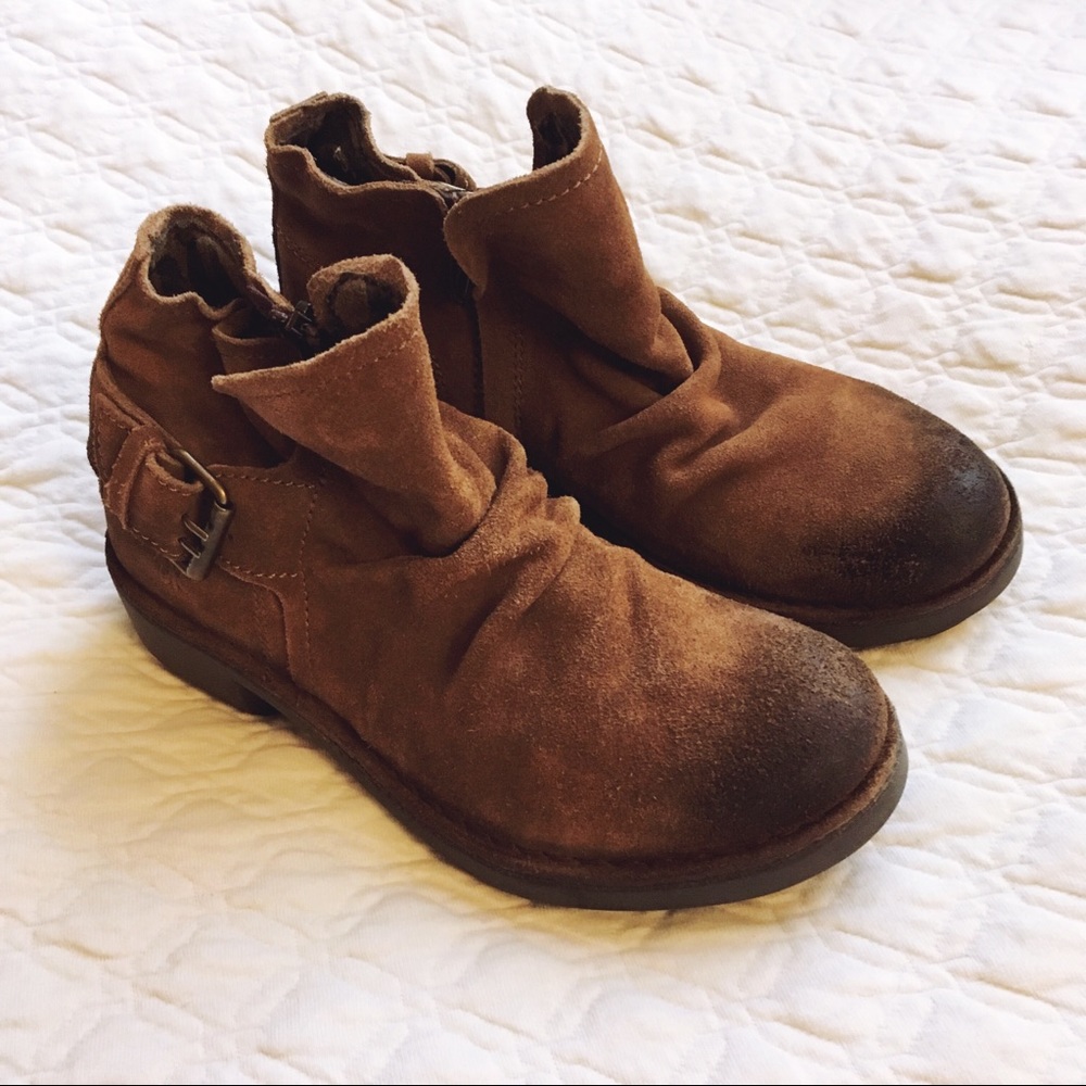 New Fly London Neba Bootie Ankle Boot Buckle Suede